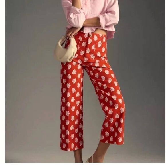 Anthropologie Pants - Anthropologie Maeve Colette Pant High Rise Wide Leg Crop Sz 28 Red Seashell Boho